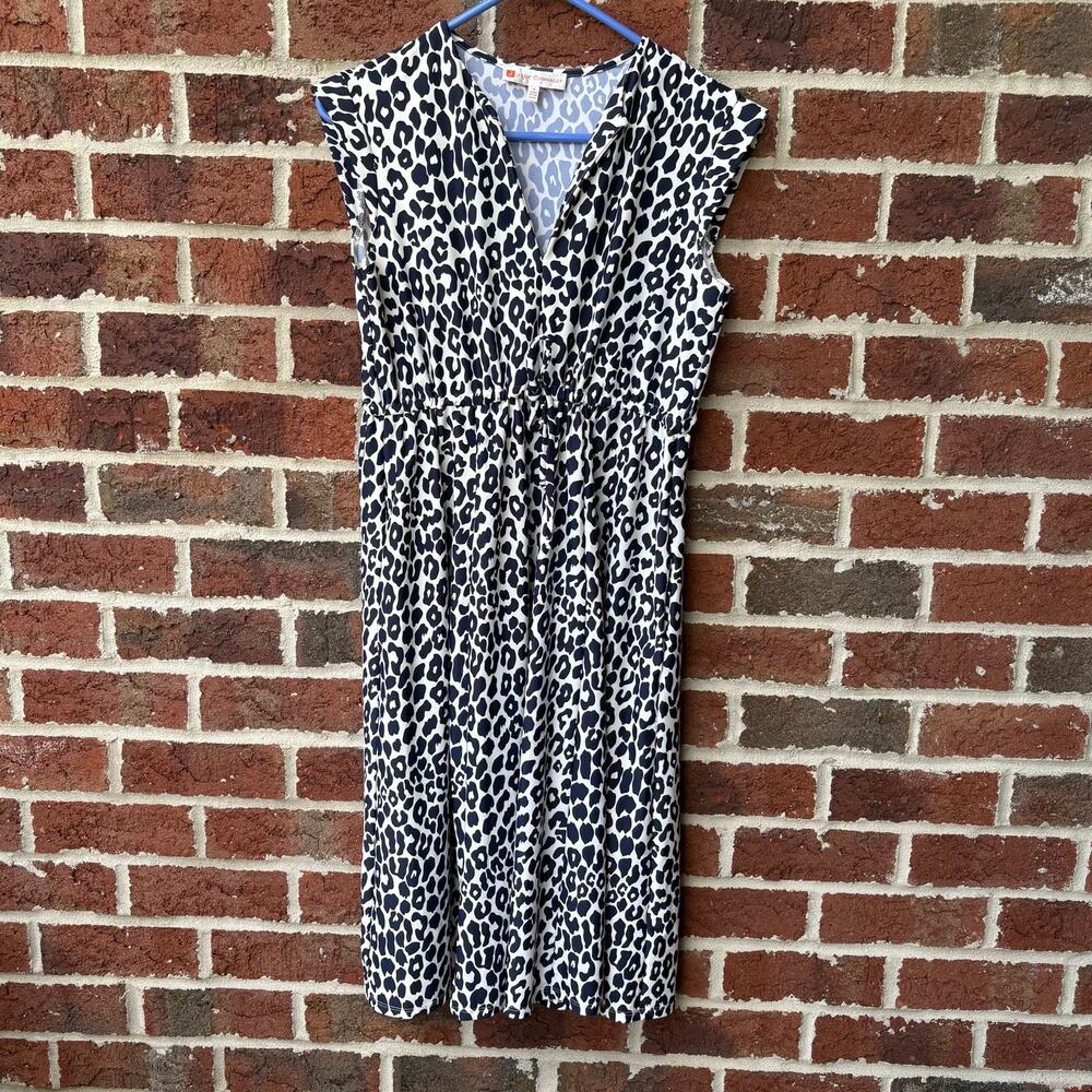 Jude Connally Black & White Leopard Print Midi Dress Size Small